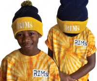 RIMs navy/gold cuffed pom-pom beanie