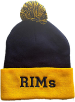 RIMs navy/gold cuffed pom-pom beanie